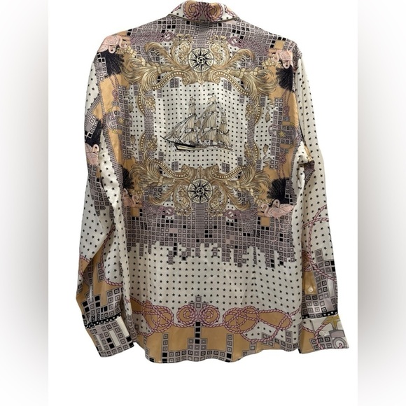VERSACE 100% Silk Nautical Long Sleeve Button Down Shirt EUC - Picture 6 of 16